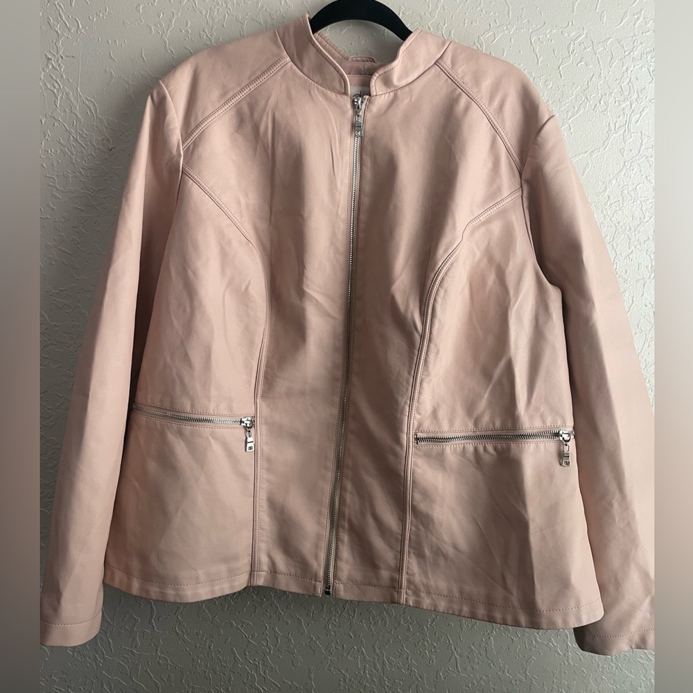 DB Full Zip Jack Women's 2X light Pink Faux Leather Stretch